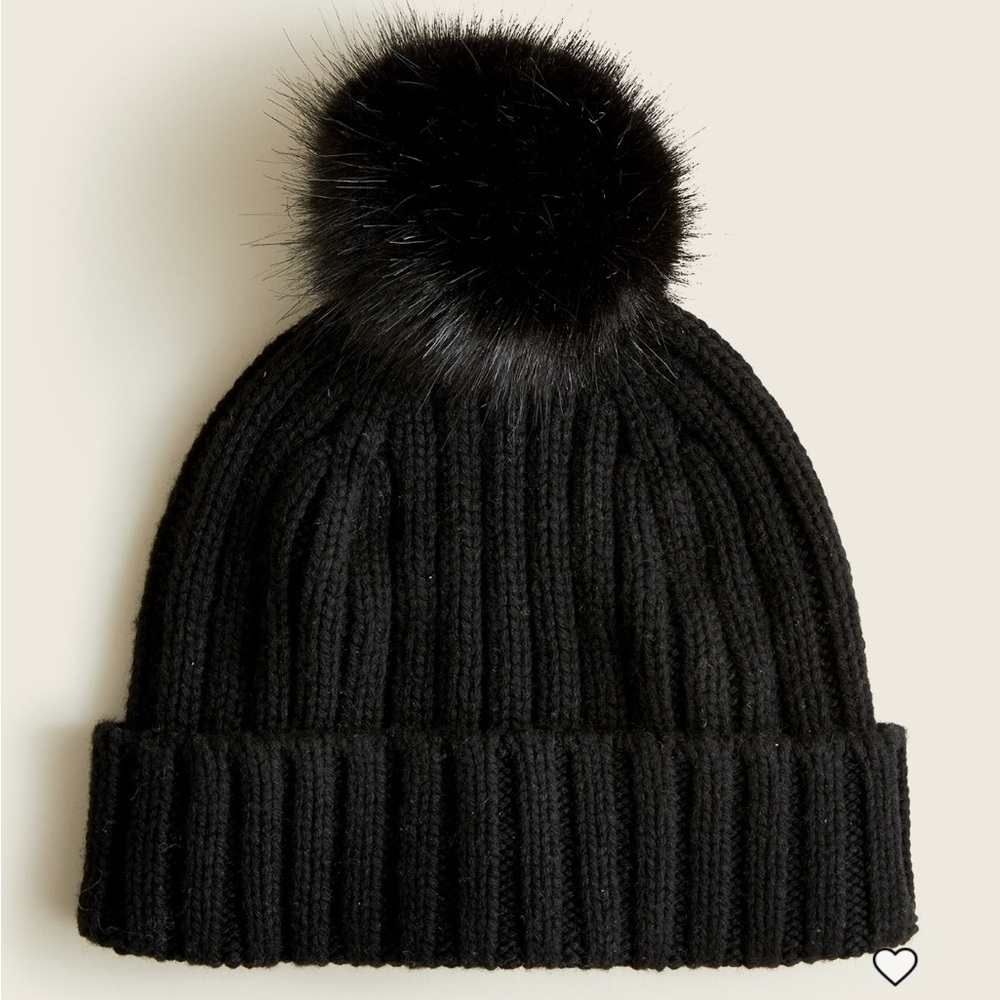 J.Crew Ribbed Faux Fur Winter Hat | Black | One Size